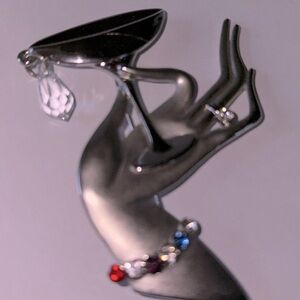 RARE JJ Jonette hand holding cocktail glass brooch